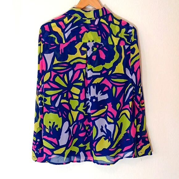 Liz Claiborne neon abstract sheer blouse with tank - Picture 3 of 6